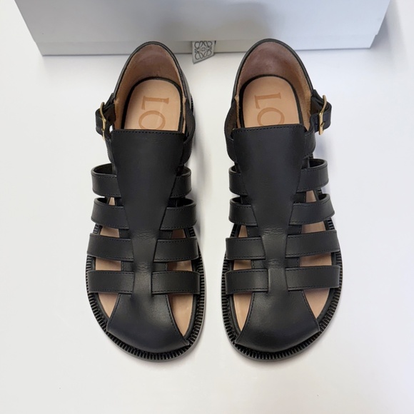 LOEWE Campo Fisherman Sandals in Black Calfskin Leather Size 39 - Picture 11 of 14